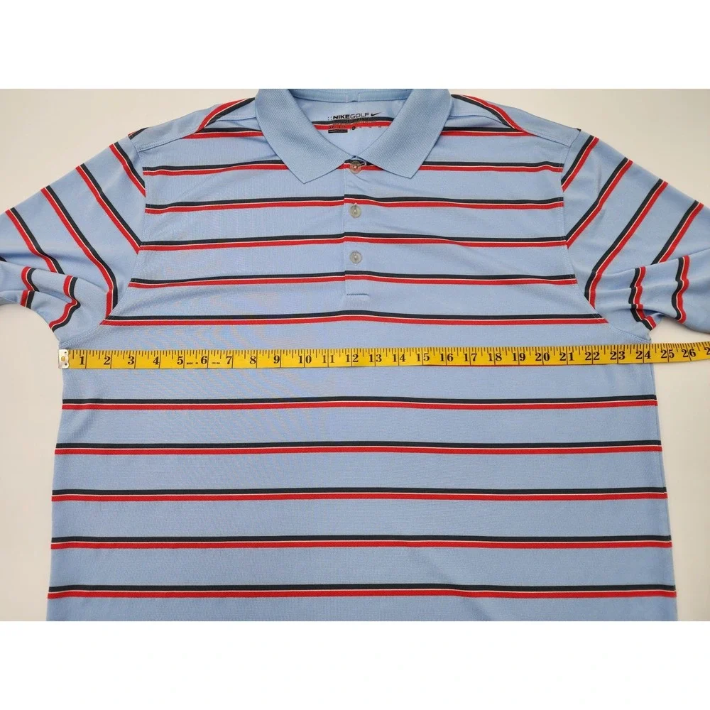 MENS VINTAGE NIKE DRI FIT PERFORMANCE GOLF XL‎ BUTTON UP POLO SHIRT BLUE STRIPED